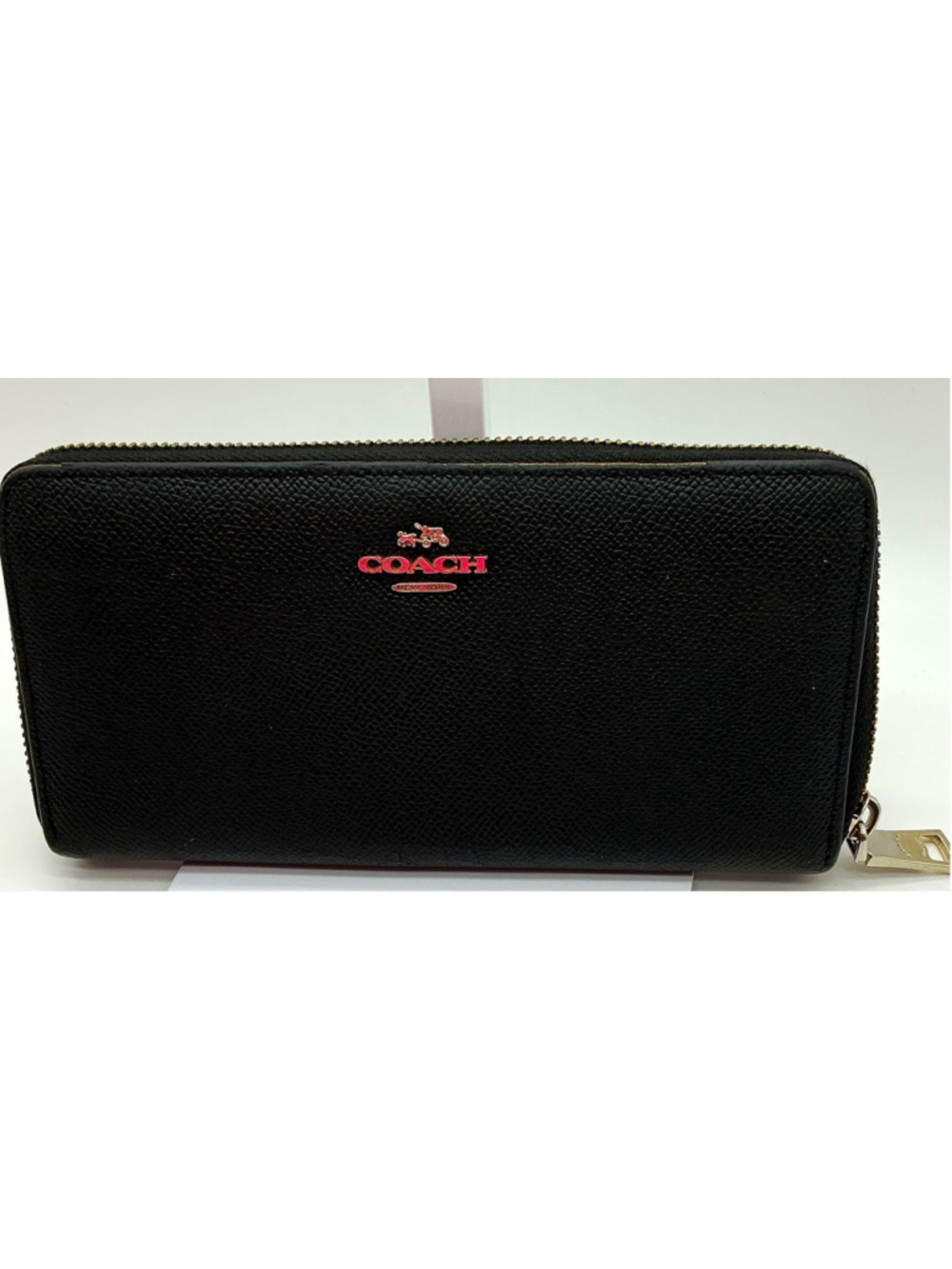 Coach Women’s Black Solid Leather Zip-Around Wallet Zipper Logo Credit Card
